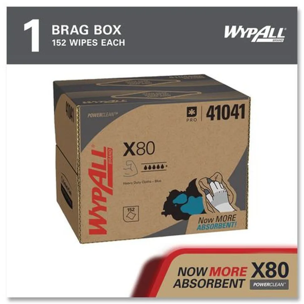 WypAll 11.1 in. x 16.8 in. Power Clean X80 Heavy Duty Cloths - Blue (160/Carton)