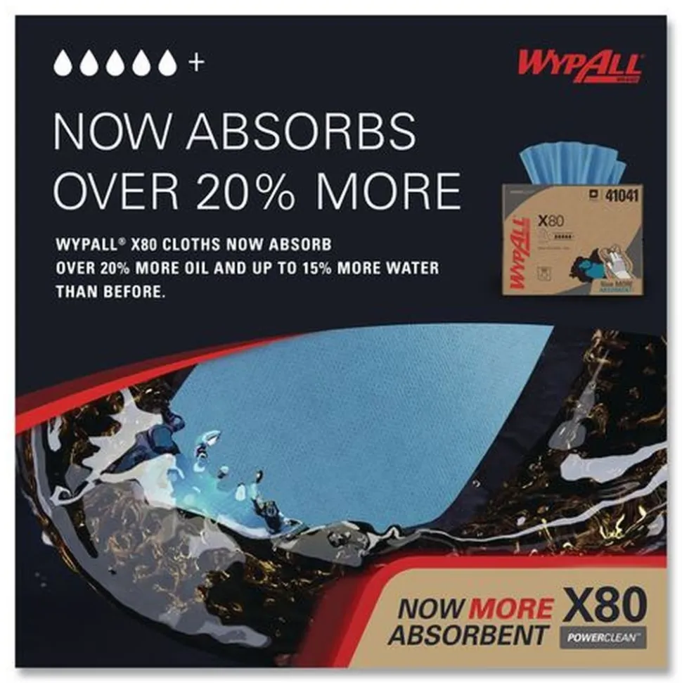 WypAll 11.1 in. x 16.8 in. Power Clean X80 Heavy Duty Cloths - Blue (160/Carton)