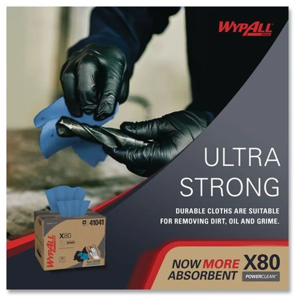 WypAll 11.1 in. x 16.8 in. Power Clean X80 Heavy Duty Cloths - Blue (160/Carton)