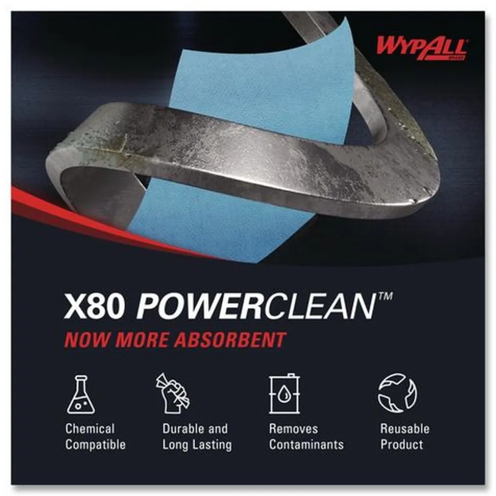 WypAll 11.1 in. x 16.8 in. Power Clean X80 Heavy Duty Cloths - Blue (160/Carton)