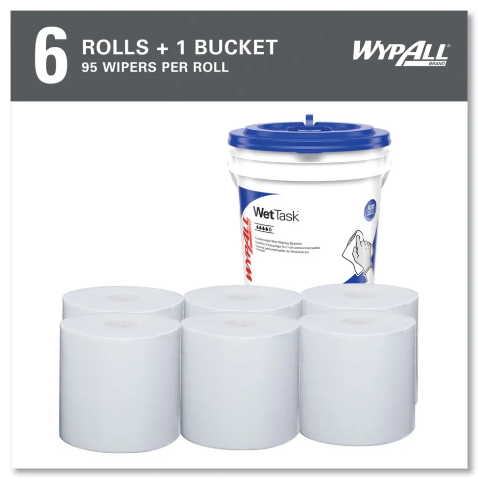 WypAll 12 in. x 6 in. Power Clean Wipers for WetTask Customizable Wet Wiping System with 1 Bucket - Unscented (300/Carton)