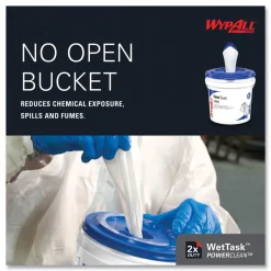 WypAll 12 in. x 6 in. Power Clean Wipers for WetTask Customizable Wet Wiping System with 1 Bucket - Unscented (300/Carton)