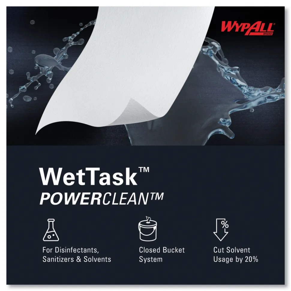 WypAll 12 in. x 6 in. Power Clean Wipers for WetTask Customizable Wet Wiping System with 1 Bucket - Unscented (300/Carton)