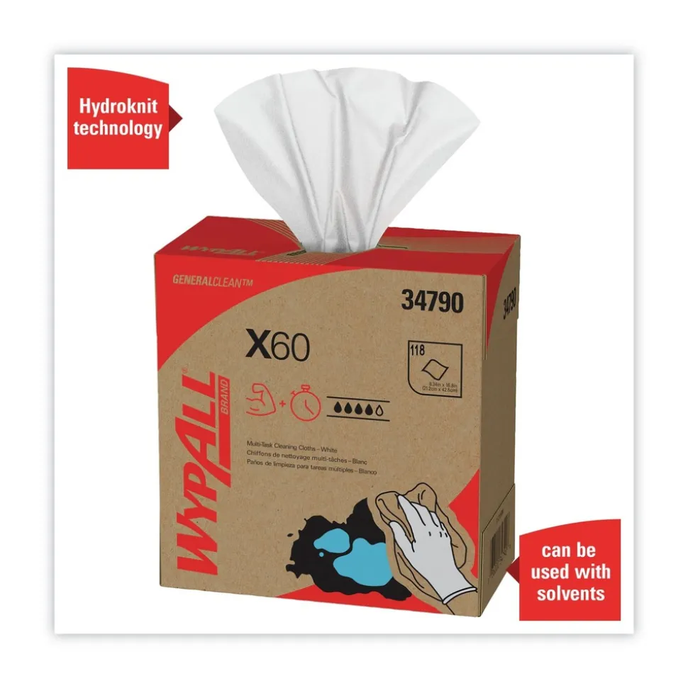 WypAll General Clean X60 POP-UP Box 8.34 in. x 16.8 in. Cloths - White (1260/Carton)