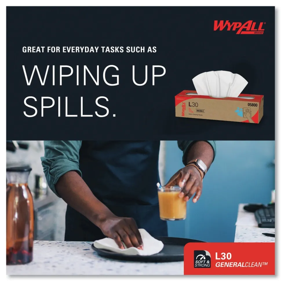 WypAll L30 POP-UP Box 16.4 in. x 9.8 in. Towels - White (100/Box, 8 Boxes/Carton)