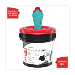 WypAll Power Clean ProScrub 9.5 in. x 12 in. Pre-Saturated Wipes - Citrus Scent, Green (75/Bucket)