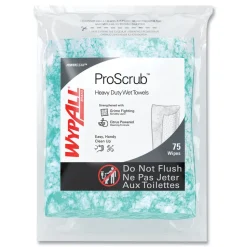 WypAll Power Clean ProScrub 12 in. x 9.5 in. Pre-Saturated Wipes - Citrus Scent, Green (75/Pack, 6 Packs/Carton)