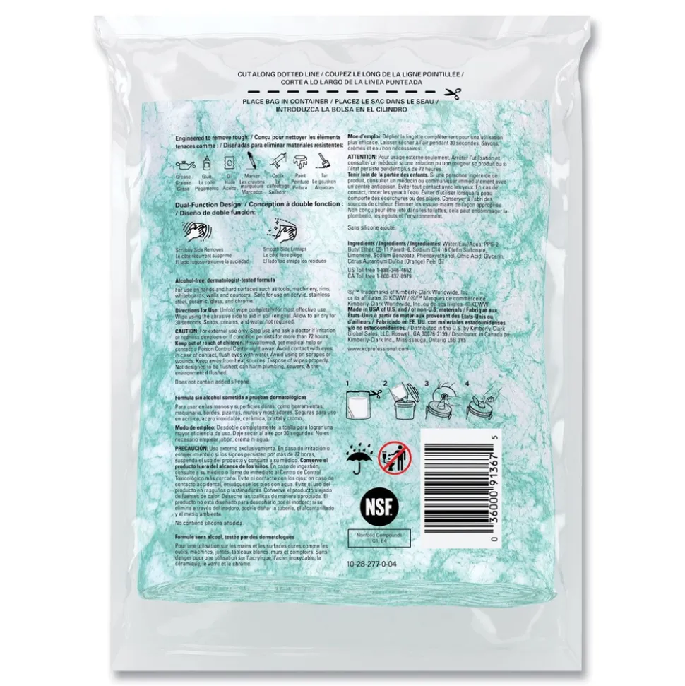 WypAll Power Clean ProScrub 12 in. x 9.5 in. Pre-Saturated Wipes - Citrus Scent, Green (75/Pack, 6 Packs/Carton)