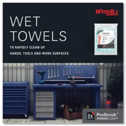 WypAll Power Clean ProScrub 12 in. x 9.5 in. Pre-Saturated Wipes - Citrus Scent, Green (75/Pack, 6 Packs/Carton)