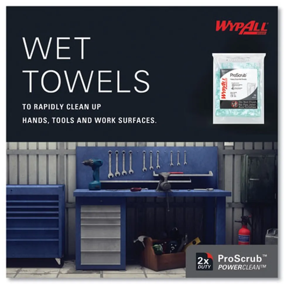 WypAll Power Clean ProScrub 12 in. x 9.5 in. Pre-Saturated Wipes - Citrus Scent, Green (75/Pack, 6 Packs/Carton)