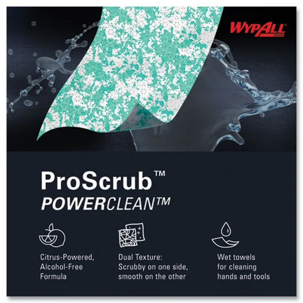 WypAll Power Clean ProScrub 12 in. x 9.5 in. Pre-Saturated Wipes - Citrus Scent, Green (75/Pack, 6 Packs/Carton)