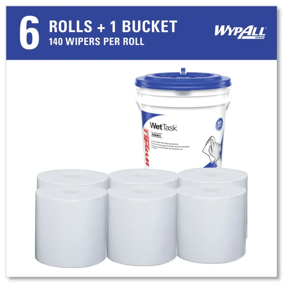 WypAll WetTask Customizable Wet Wiping System Critical Clean Wipers for Bleach/Disinfectants/Sanitizers with Bucket (540/Carton)