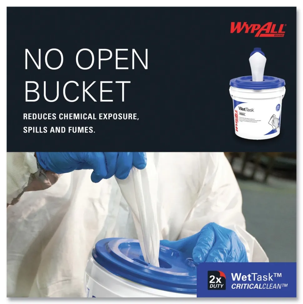 WypAll WetTask Customizable Wet Wiping System Critical Clean Wipers for Bleach/Disinfectants/Sanitizers with Bucket (540/Carton)