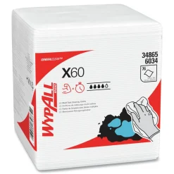 WypAll X60 12.5 in. x 13 in. 1/4 Fold General Clean Cloths - White (76/Box, 12 Boxes/Carton)