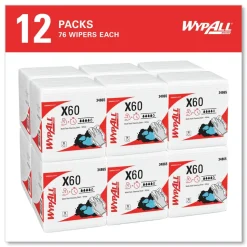 WypAll X60 12.5 in. x 13 in. 1/4 Fold General Clean Cloths - White (76/Box, 12 Boxes/Carton)