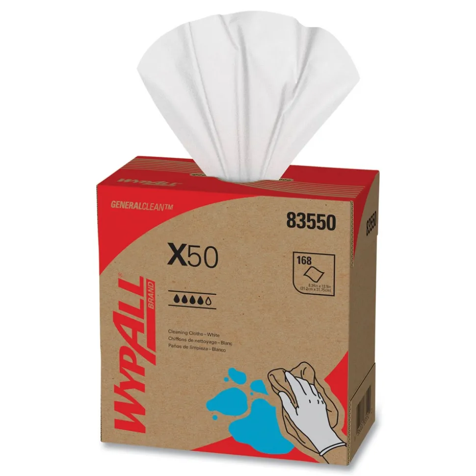 WypAll X50 9-1/10 in. x 12-1/2 in. Cloth Pop-Up Box - White (176/Box 10 Boxes/Carton)