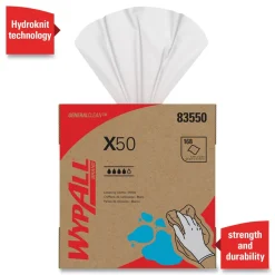 WypAll X50 9-1/10 in. x 12-1/2 in. Cloth Pop-Up Box - White (176/Box 10 Boxes/Carton)