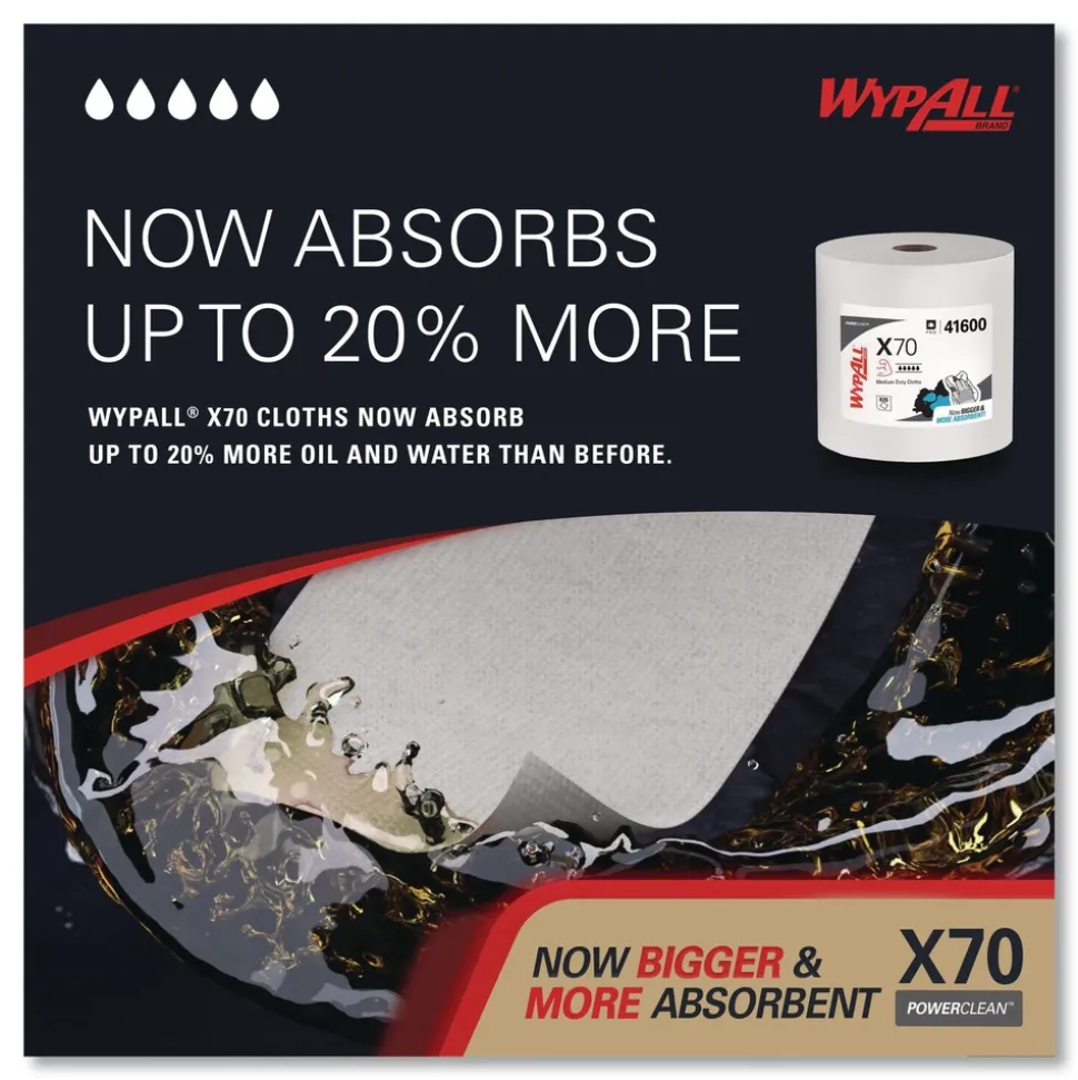 WypAll X70 12-1/2 in. x 12-2/5 in. Cloths - White, Jumbo (870 Towels/Roll)