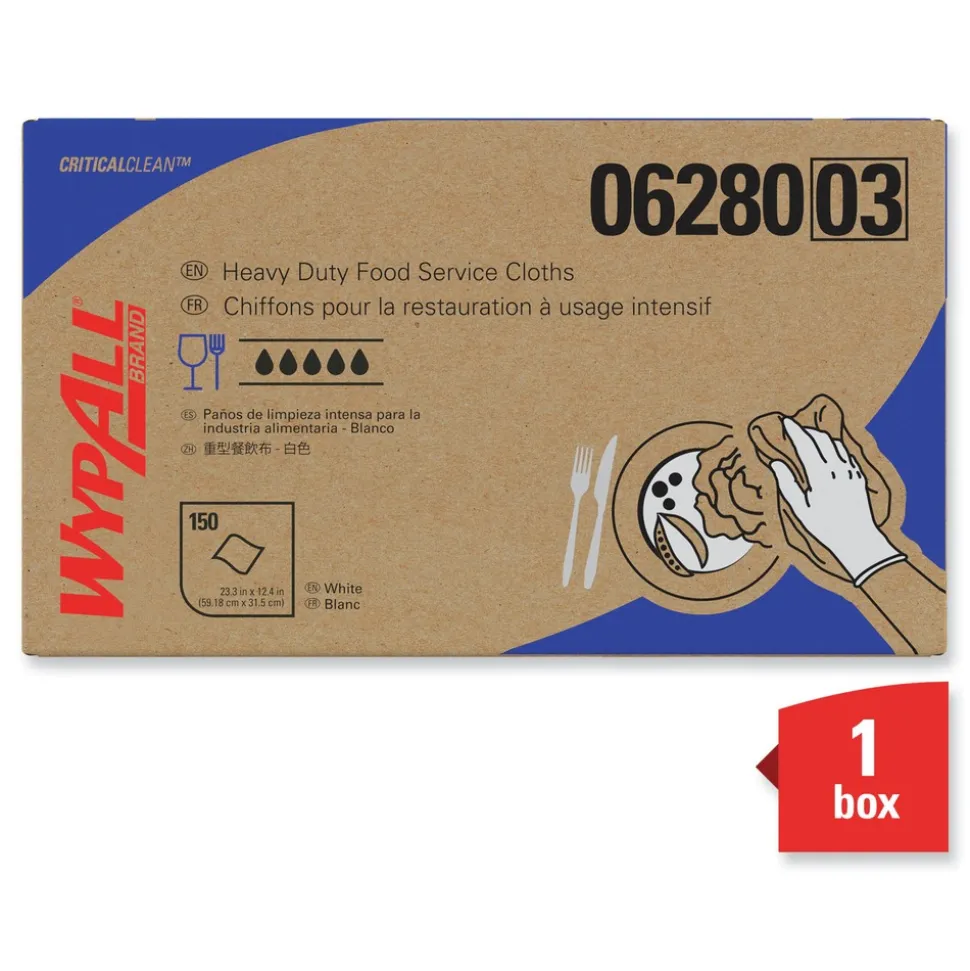 WypAll X80 12 in. x 23.4 in. Kimfresh Antimicrobial Hydroknit Foodservice Towel - Unscented, White/Blue Stripe (150/Carton)