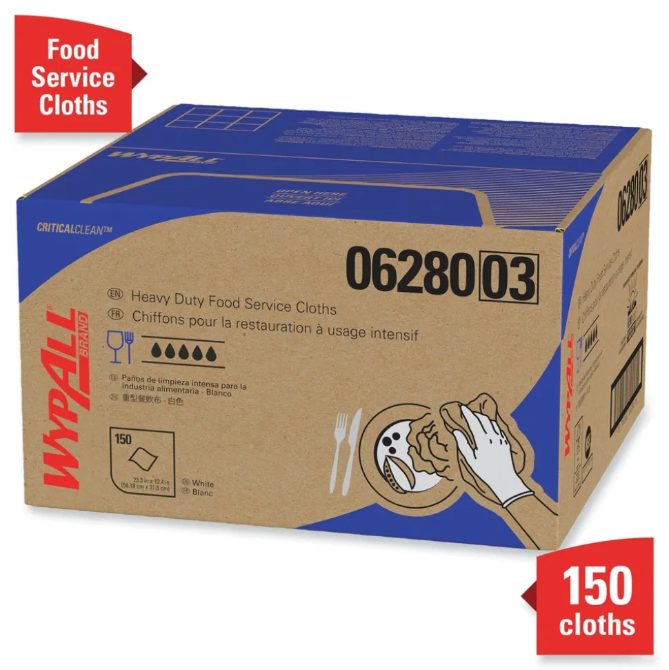 WypAll X80 12 in. x 23.4 in. Kimfresh Antimicrobial Hydroknit Foodservice Towel - Unscented, White/Blue Stripe (150/Carton)