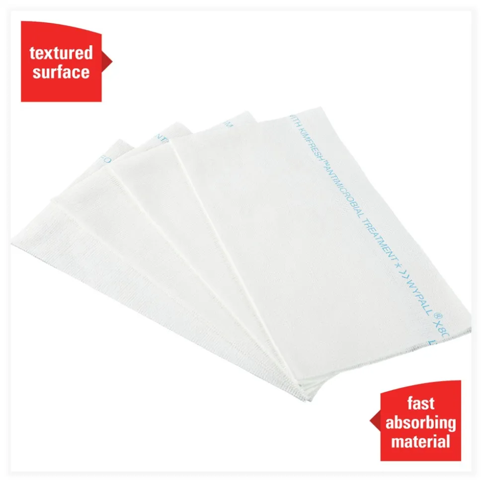 WypAll X80 12 in. x 23.4 in. Kimfresh Antimicrobial Hydroknit Foodservice Towel - Unscented, White/Blue Stripe (150/Carton)