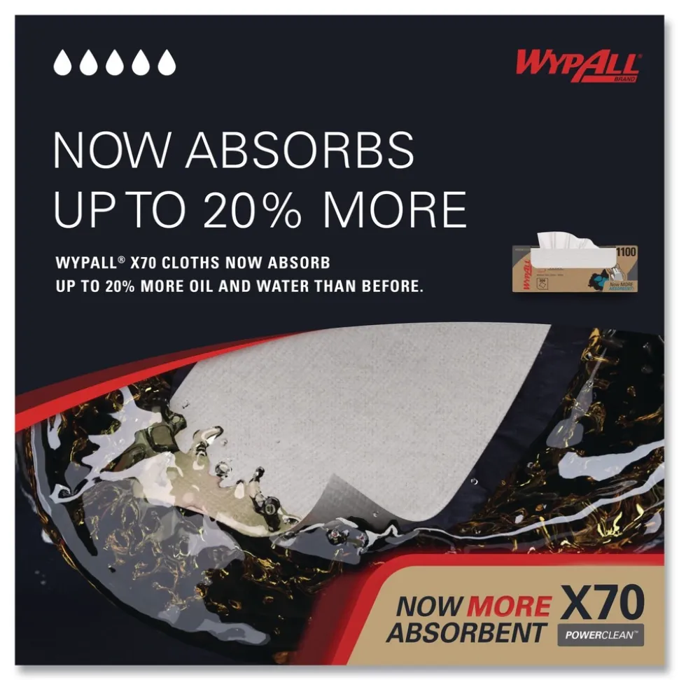 WypAll X70 Flat Sheet 14.9 in. x 16.6 in. Cloths - White (300/Carton)