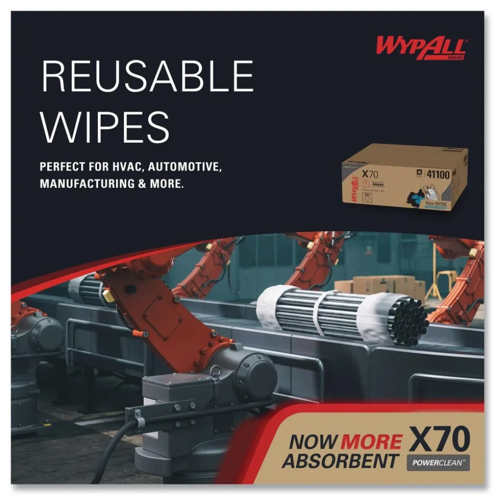 WypAll X70 Flat Sheet 14.9 in. x 16.6 in. Cloths - White (300/Carton)