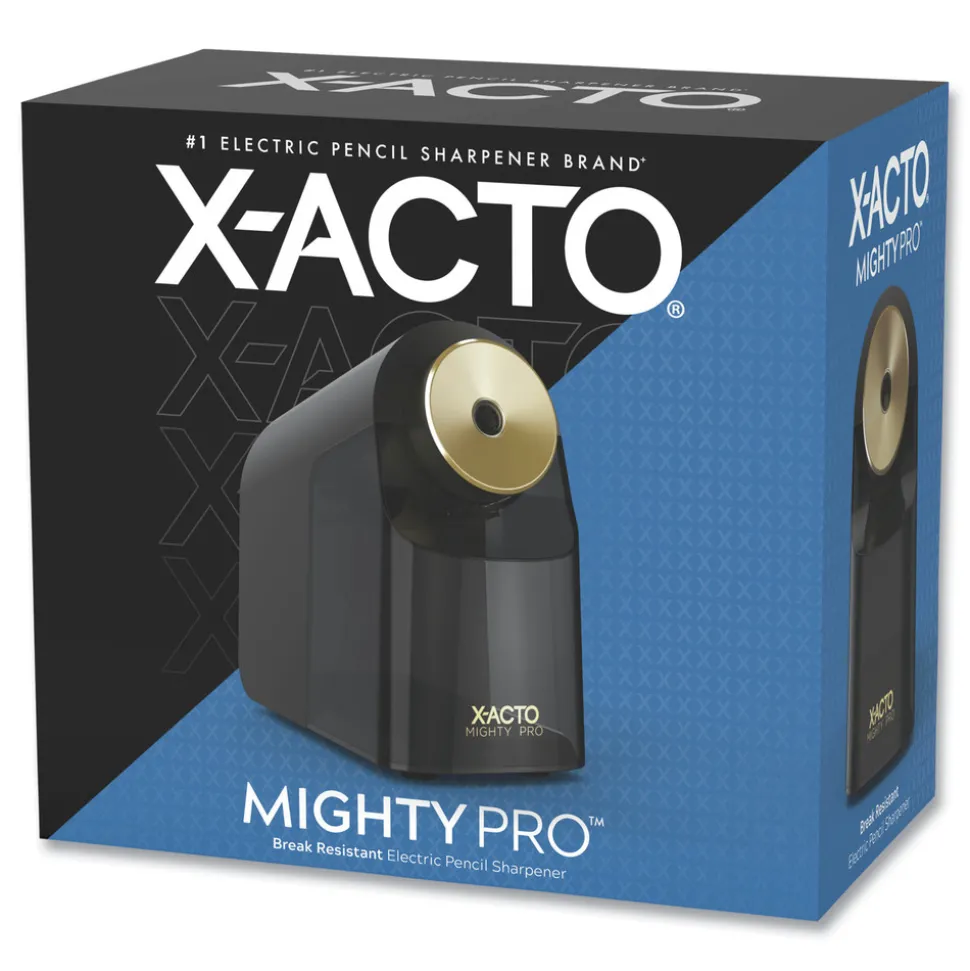 X-ACTO 4 in. x 8 in. x 7.5 in. AC-Powered Mighty Pro Electric Pencil Sharpener - Black/Gold/Smoke