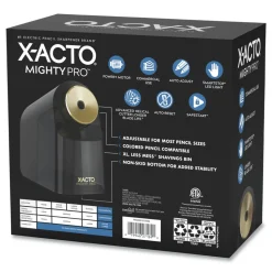 X-ACTO 4 in. x 8 in. x 7.5 in. AC-Powered Mighty Pro Electric Pencil Sharpener - Black/Gold/Smoke