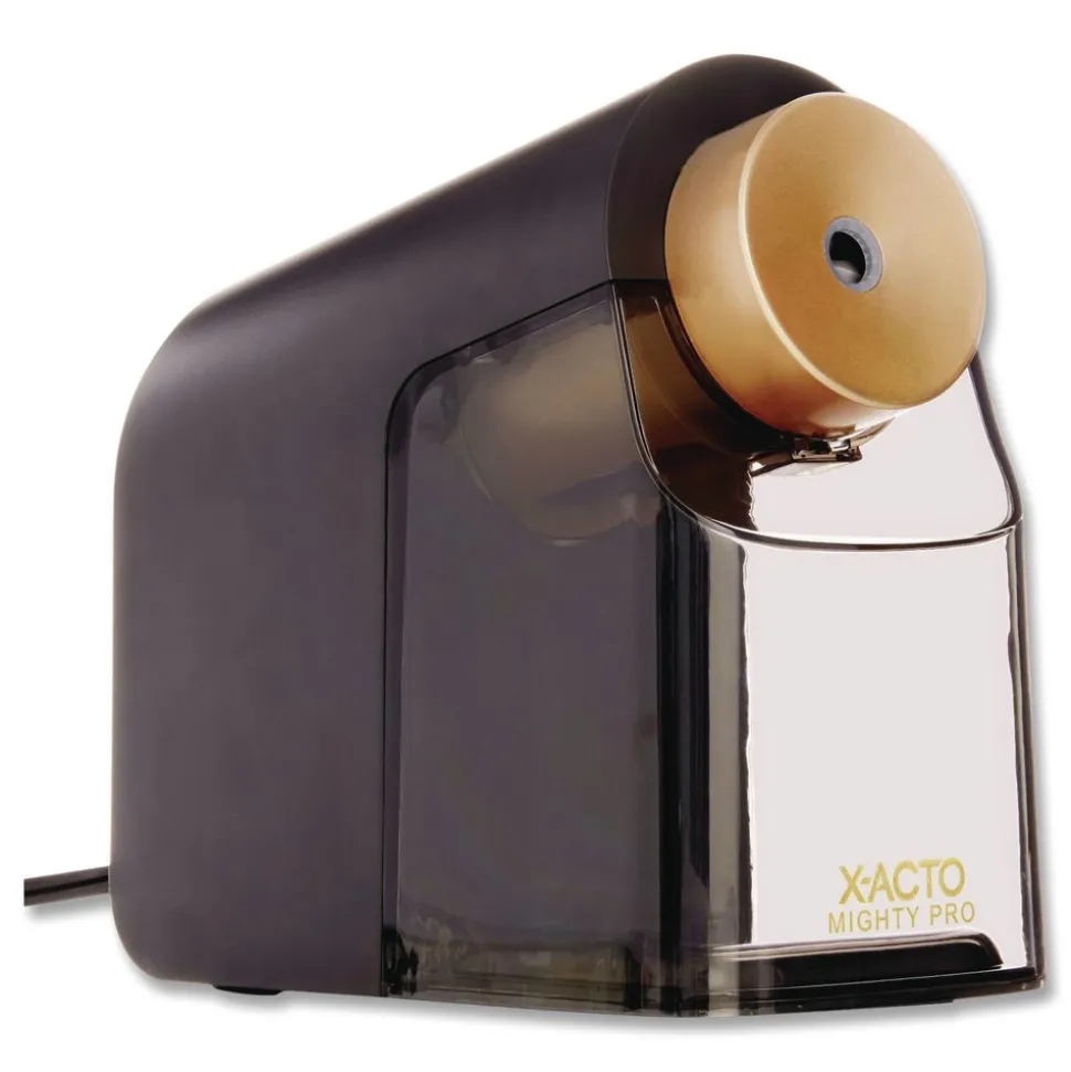 X-ACTO 4 in. x 8 in. x 7.5 in. AC-Powered Mighty Pro Electric Pencil Sharpener - Black/Gold/Smoke