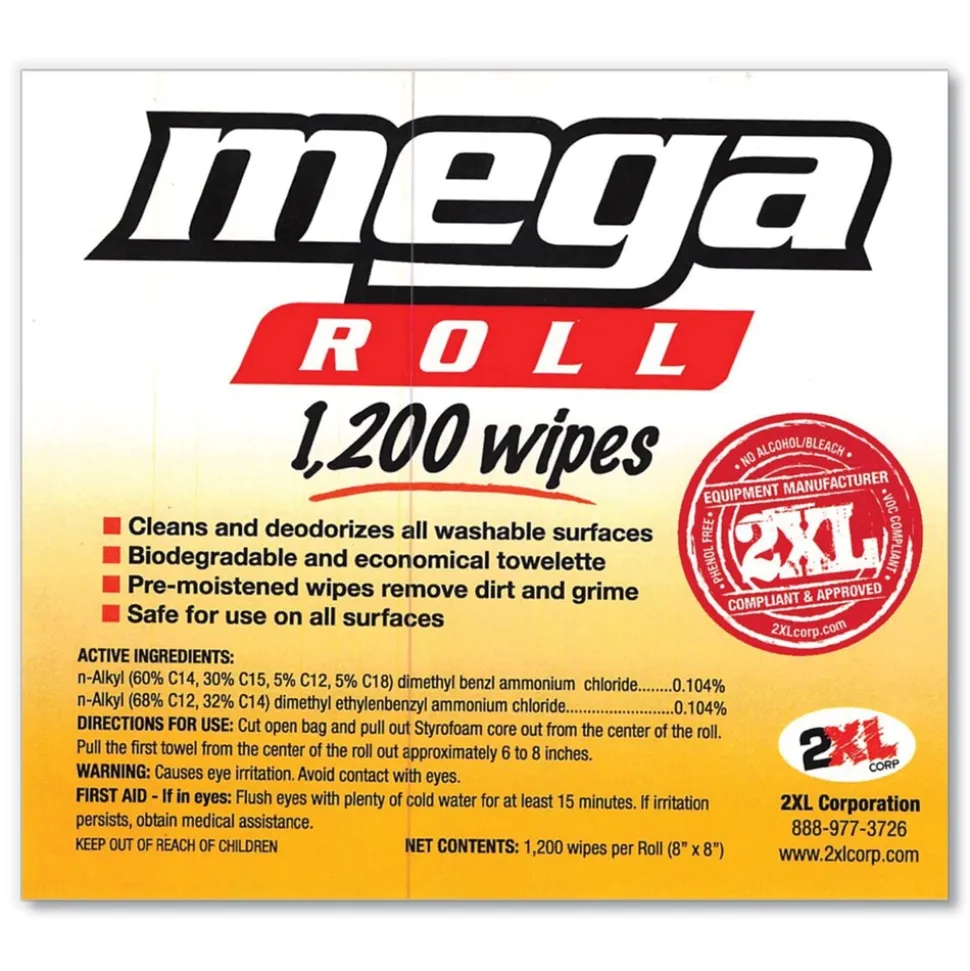 2XL 8 x 8 Gym Wipes Mega Roll Refill - Unscented/White (2/Carton)