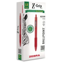 Zebra 20630 Z-Grip Medium 1 mm Recycled Retractable Ballpoint Pen - Red Ink/Red Barrel (1-Dozen)