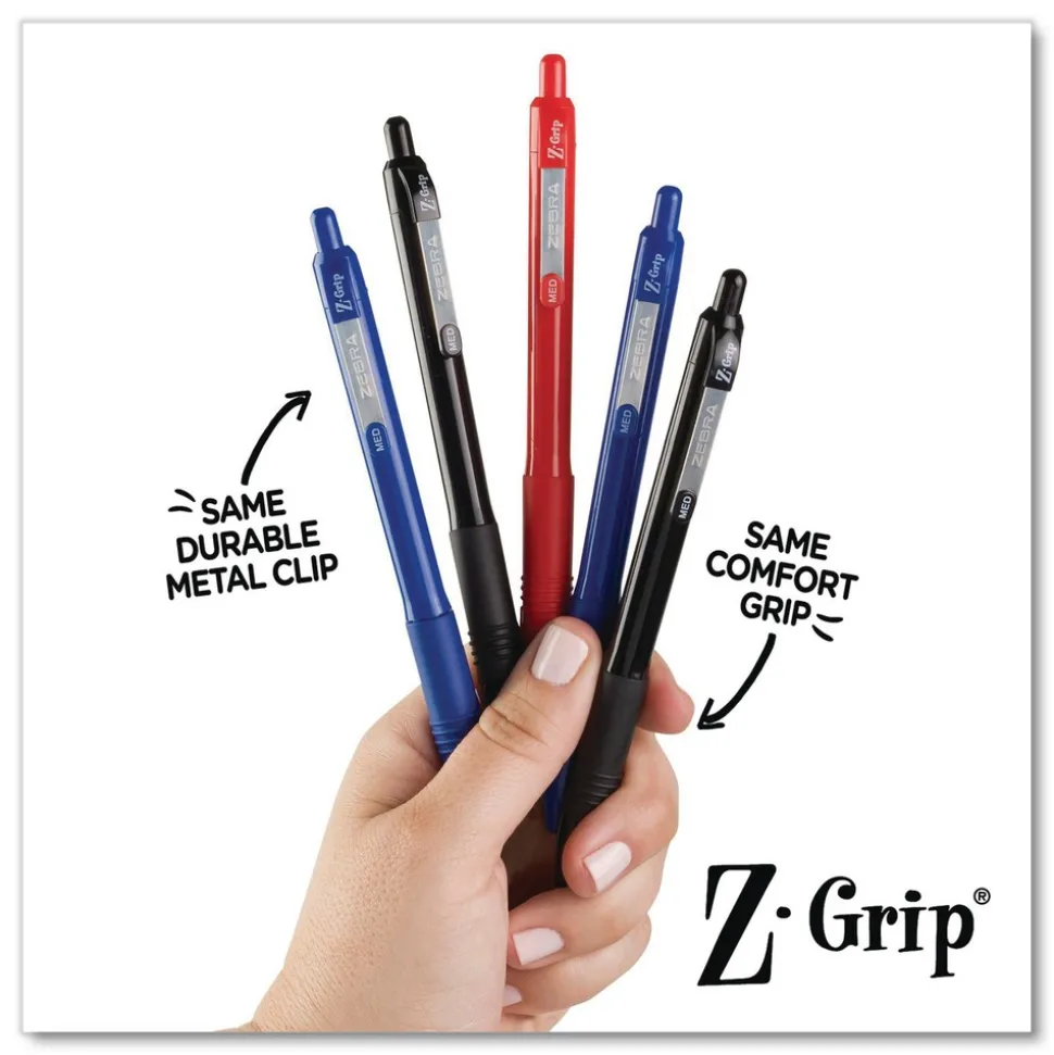 Zebra 20630 Z-Grip Medium 1 mm Recycled Retractable Ballpoint Pen - Red Ink/Red Barrel (1-Dozen)