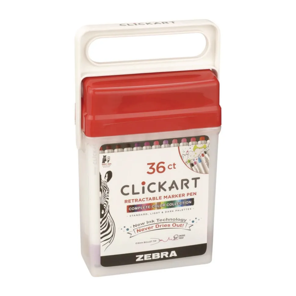 Zebra ClickArt Fine 0.6 millimeter Retractable Porous Point Pen - Assorted Ink/White Barrel (36/Pack)