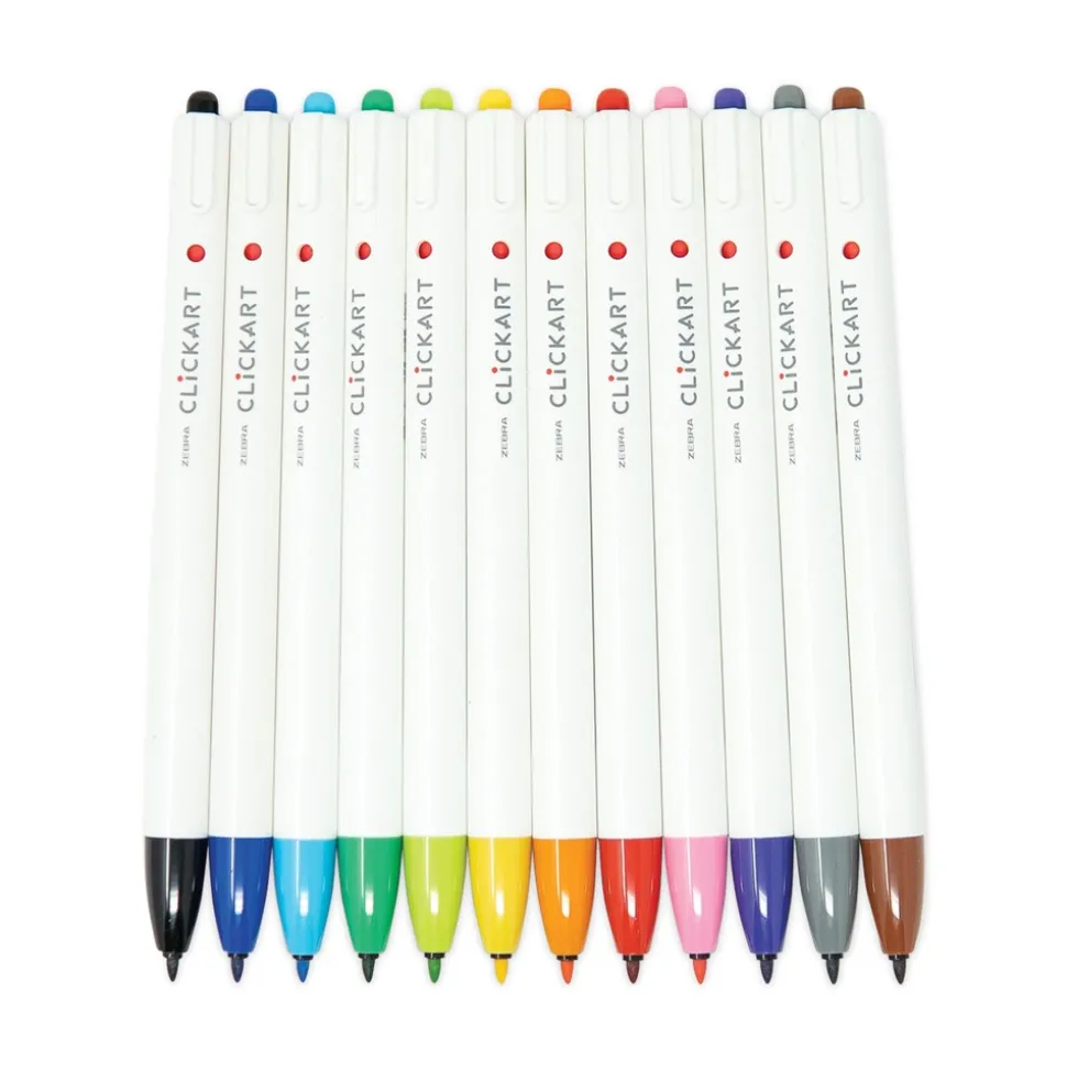 Zebra ClickArt Fine 0.6 millimeter Retractable Porous Point Pen - Assorted Ink/White Barrel (36/Pack)
