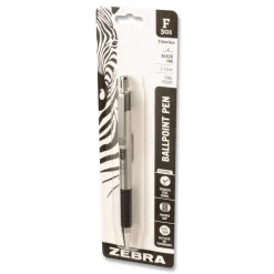 Zebra F-301 Ballpoint Pen, Retractable, Fine 0.7 mm, Black Ink, Stainless Steel/Black Barrel