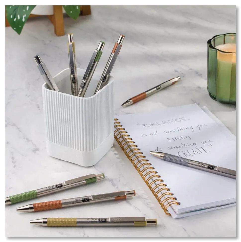 Zebra F-301 Signature Series Fine 0.7 mm. Retractable Ballpoint Pen - Black Ink/Assorted Earthy Tones Barrel (4/Pack)