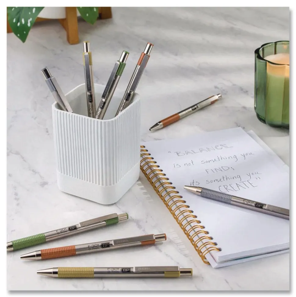 Zebra F-301 Signature Series Earthy Tones Fine 0.7 mm. Retractable Ballpoint Pen - Black Ink/Sandstone Barrel (4/Pack)