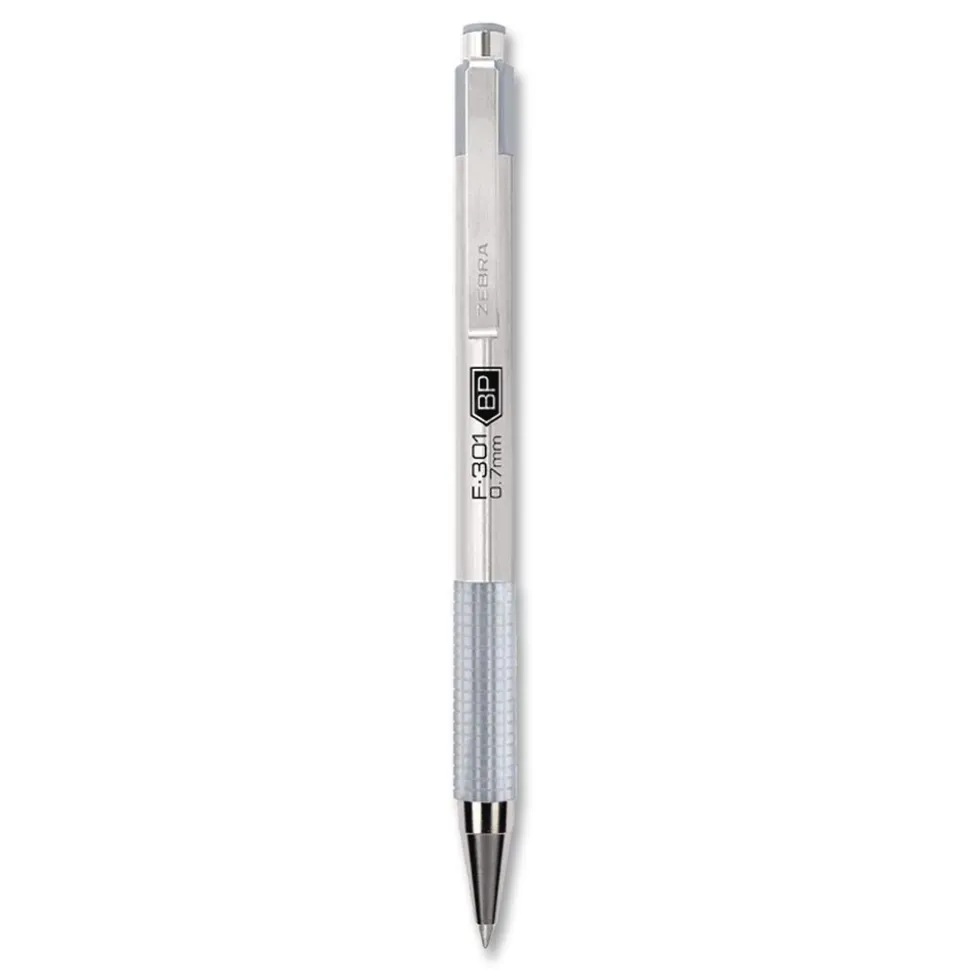 Zebra F-301 Signature Series Earthy Tones Fine 0.7 mm. Retractable Ballpoint Pen - Black Ink/Pewter Barrel (4/Pack)