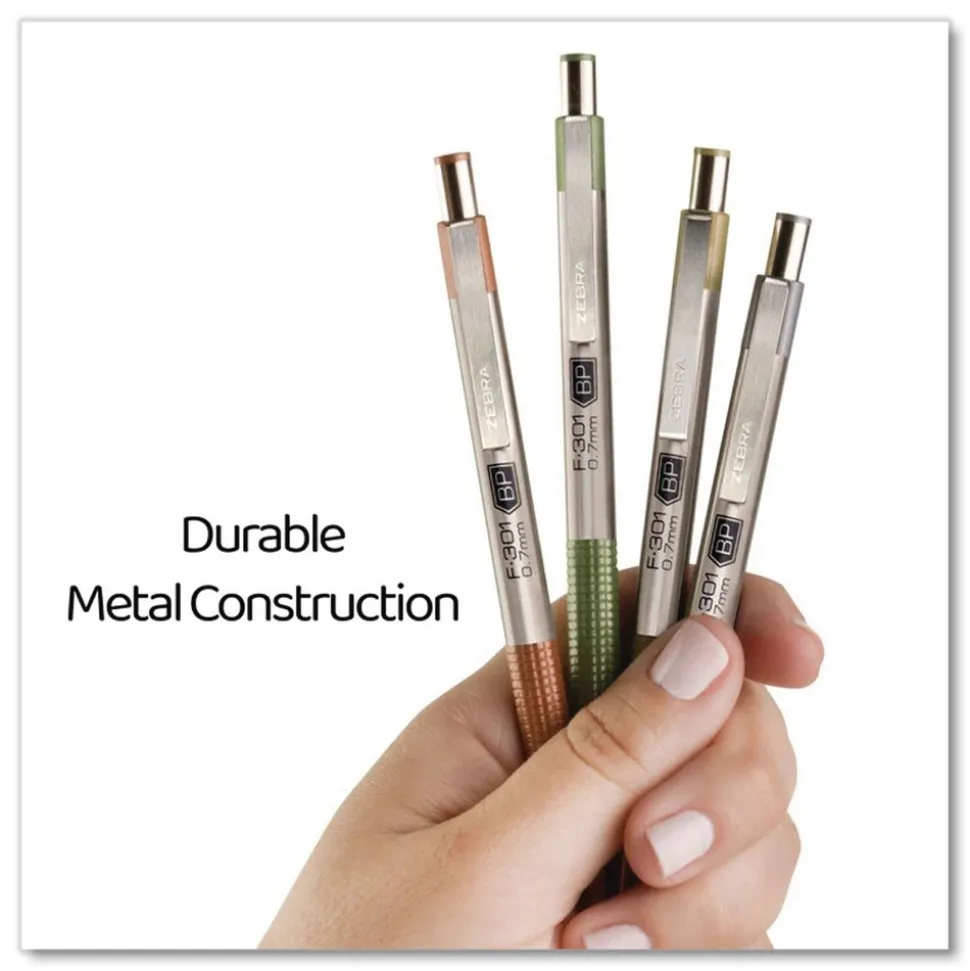 Zebra F-301 Signature Series Earthy Tones Fine 0.7 mm. Retractable Ballpoint Pen - Black Ink/Pewter Barrel (4/Pack)