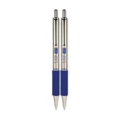 Zebra Fine 0.7 mm F-402 Retractable Ballpoint Pen - Blue Ink/Stainless Steel/Blue Barrel (2/Pack)