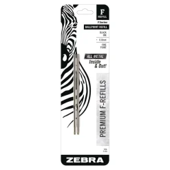 Zebra Fine 0.8 mm F-Series Conical Tip Ballpoint Stainless Steel Pen Refill - Black Ink (2/Pack)