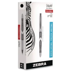 Zebra Liquid Ink Extra-Fine 0.5 millimeter Stick Rollerball Pen - Black Ink/Black/Silver Barrel (1-Dozen)