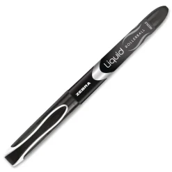 Zebra Liquid Ink Extra-Fine 0.5 millimeter Stick Rollerball Pen - Black Ink/Black/Silver Barrel (1-Dozen)