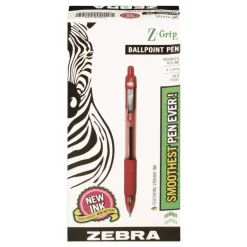 Zebra Z-Grip Ballpoint Pen, Retractable, Medium 1 mm, Red Ink, Red/Clear Barrel, Dozen
