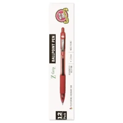 Zebra Z-Grip Ballpoint Pen, Retractable, Medium 1 mm, Red Ink, Red/Clear Barrel, Dozen