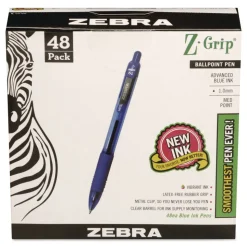 Zebra Z-Grip Ballpoint Pen, Retractable, Medium 1 mm, Blue Ink, Blue/Clear Barrel, 48/Pack