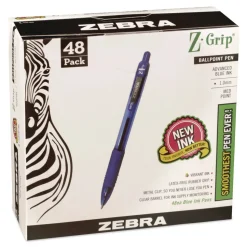 Zebra Z-Grip Ballpoint Pen, Retractable, Medium 1 mm, Blue Ink, Blue/Clear Barrel, 48/Pack