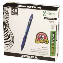 Zebra Z-Grip Ballpoint Pen, Retractable, Medium 1 mm, Blue Ink, Blue/Clear Barrel, 48/Pack